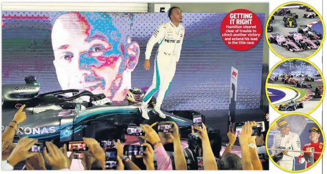  ??  ?? Hamilton steered clear of trouble to clinch another victory and extend his lead in the title race