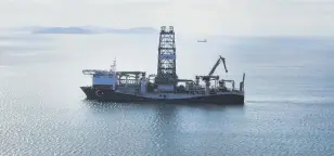  ??  ?? Turkey’s drilling vessel Fatih is seen off the shores of Yenikapı district in Istanbul, April 9, 2020.