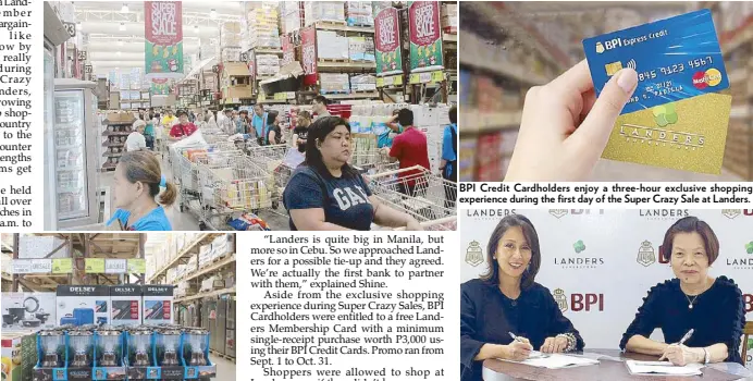  ??  ?? Jojo Ocampo, SVP and head of BPI Cards and Payments Group, and Gwen Lim, president of Landers Superstore, seal the deal of their partnershi­p in time for the Christmas season. BPI Credit Cardholder­s enjoy a three-hour exclusive shopping experience...