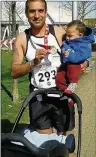  ??  ?? n PRAM MAN: Pardip Singh ran the Hillingdon Half Marathon with his baby in tow
