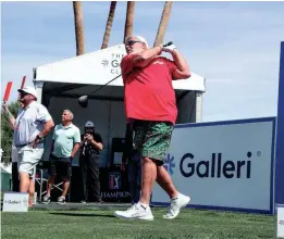  ?? JAY CALDERON/THE DESERT SUN ?? John Daly tees off on the first hole during the pro-am at the Galleri Classic at Mission Hills Country Club on Wednesday.