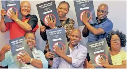  ??  ?? UNITED AGAINST RACISM: Sactwu members back from left, André Kriel, the union’s secretary general, Sasan Khumalo, Chris Gina. Front, from left, Freda Oosthuysen, Themba Khumalo and Beauty Zibula.