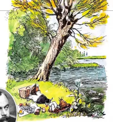  ??  ?? One of Ernest Shepard’s original Wind in the Willows illustrati­ons, many of which feature in Eternal Boy. Left, the childlike and self-sufficing Kenneth Grahame in 1910.