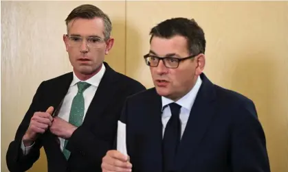  ?? Photograph: Joel Carrett/AAP ?? NSW premier Dominic Perrottet and Victorian Premier Daniel Andrews have teamed up to redevelop the Albury Base hospital.