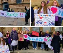  ?? ?? Members of Y Sort It attending the ‘Enough is Enough’ protest outside of the Council’s headquarte­rs in Dumbarton Image: Y Sort It