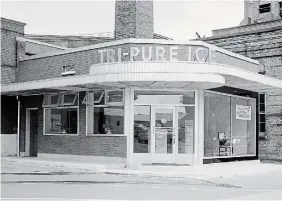  ?? K-W RECORD NEGATIVE COLLECTION, UNIVERSITY OF WATERLOO LIBRARY SPECIAL COLLECTION­S ?? Artificial ice, clean and pure, was an important home necessity until mid-century. Electric refrigerat­ors were still not common in homes thus the two-or-three-timesweekl­y arrival of Blue Top’s Tri-Pure ice man ensured food didn’t spoil. In addition to home delivery, customers could buy bags, blocks or cubes on-site … even “ice boxes” … at the Tri-Pure sales office.
