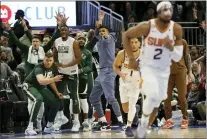 ?? JEFFREY PHELPS — THE ASSOCIATED PRESS ?? The Milwaukee Bucks bench reacts during the second half of an NBA basketball game against the Phoenix Suns, Sunday, Feb. 26, 2023, in Milwaukee.
