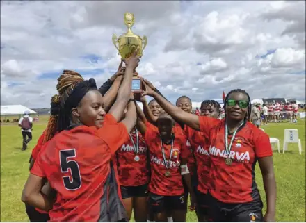  ?? ?? Margaret Magwaro (left) celebrates with her teammates after winning the Africa Cup qualifying tournament in Lesotho