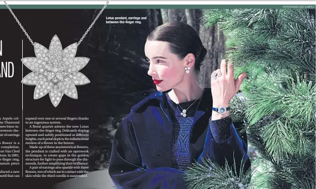  ?? PHOTOS © VAN CLEEF & ARPELS ?? Lotus pendant, earrings and between-the-finger ring.