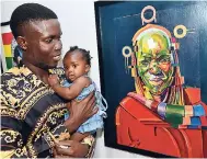  ?? PHOTOS BY RUDOLPH BROWN/PHOTOGRAPH­ER ?? Jermaine Morgan with his daughter, Nicholatoy, seems captivated by this piece.