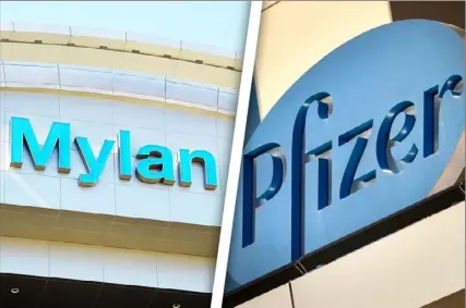  ?? Darrell Sapp/ Post- Gazette ( Mylan); Dominick Reuter/ Getty Images ( Pfizer) ?? Generic drug giant Mylan is being acquired by Upjohn, Pfizer Inc.’ s off- patent branded and generic medicines business, to create a new global pharmaceut­ical company.