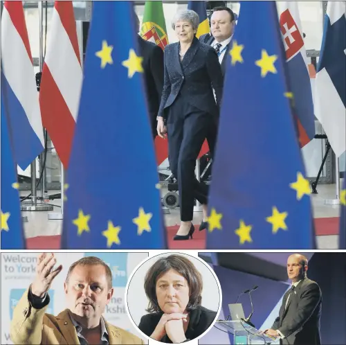  ??  ?? ENTRANCES AND EXITS:
Theresa May, top, arrives at an EU summit is March. Above, from left, Sir Gary Verity, Julia Mulligan and Northern Powerhouse Minister Jake Berry.