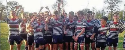  ??  ?? ●● King’s School’s under-16s team celebrate their Cheshire Cup triumph