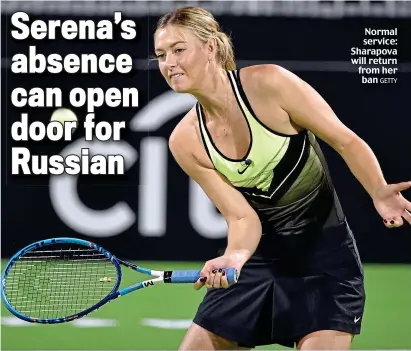  ?? GETTY ?? Normal service: Sharapova will return from her ban