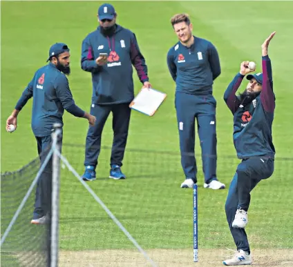  ??  ?? In the groove: Moeen Ali practises in the nets at Chester-le-street ahead of today’s crucial World Cup game