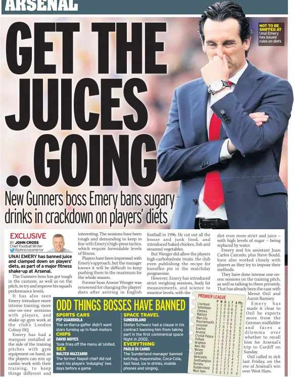  ??  ?? NOT TO BE SNIFFED AT Unai Emery has issued rules on diets