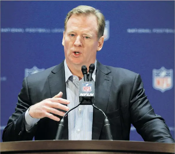  ?? — THE ASSOCIATED PRESS ?? Commission­er Roger Goodell says the NFL is making rule and equipment changes designed to make the game safer.