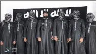  ?? AP/Amaq news agency An image posted Tuesday by the Islamic State group’s news agency purports to show the men believed to have carried out bombings in Sri Lanka and their leader, who stands with his face uncovered. ??