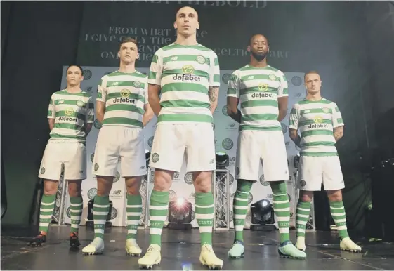  ??  ?? 2 Celtic launch their new home kit at the St Luke’s arts venue in Glasgow. From left: Kelly Clark, Kieran Tierney, Scott Brown, Moussa Dembele and Leigh Griffiths.