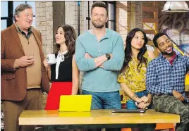  ?? CBS ?? The cast of The Great Indoors — Stephen Fry, from left, Susannah Fielding, Joel McHale, Christine Ko and Shaun Brown.