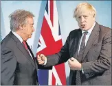  ?? AP ?? British PM Boris Johnson (right) greets UN secretary general Antonio Guterres ahead of a bilateral meeting in Cornwall.