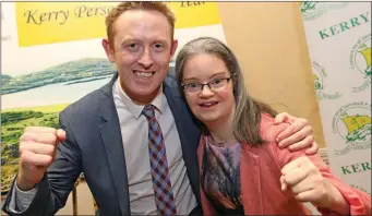  ??  ?? Kerry Person of the Year Colm Cooper with his neighbour Martina McCarthy who is also to be honoured at Oíche Chiarraí with all in her Kerry Stars Special Olympics club.