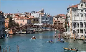  ??  ?? Serener self ... The Grand Canal this week, with just a few rowing boats. Photograph: Simone Padovani/Getty Images