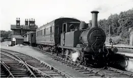  ?? ?? Ready for the off: Former LBSCR A1X ‘Terrier’ No. 32678 awaits departure from Robertsbri­dge with a one-coach train to Headcorn via Tenterden in about 1950. The 1880 Brighton-built 0-6-0T survived into preservati­on and is now a popular resident of the Kent & East Sussex Railway heritage line that runs from Tenterden to Bodiam. The Rother Valley Railway is based at Robertsbri­dge, where it has built a new platform and other facilities. If plans come to fruition, the current 2½-mile gap between the RVR and KESR would be bridged, leading to the probabilit­y that this 1950s steam era scene could be recreated seven decades after the original line’s closure in 1954.
COLONEL STEPHENS RAILWAY MUSEUM COLLECTION