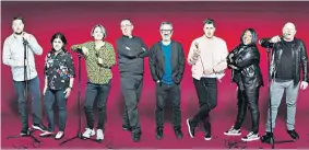  ??  ?? Stand Up and Deliver: from left, Jason Manford, Sayeeda Warsi, Zoe Lyons, Richard Coles, David Baddiel, Curtis Pritchard, Judi Love and Shaun Ryder