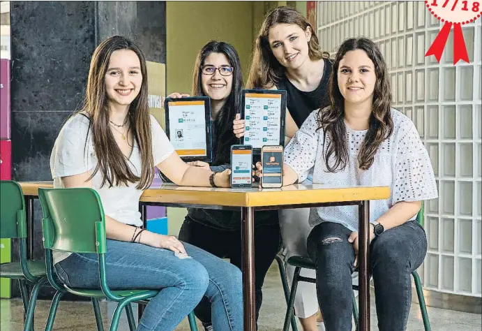  ?? MANÉ ESPINOSA ?? Sara Giménez, Carolina del Corral, Miriam Lidueña y Miriam San José han diseñado el prototipo de una aplicación para pagar el transporte público con el móvil