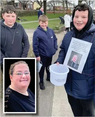  ??  ?? ●● Ryan Lambert (right) with friends Brandon and Jayden on the sponsored walk and (inset) his mum Anne-Marie