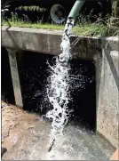  ?? / Doug Walker ?? Stocker trout pour out of a DNR Fisheries truck into Johns Creek on Friday.