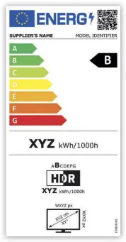  ??  ?? Das neue Energielab­el kommt ab Frühjahr 2021 zum Einsatz und vermittelt einen besseren Überblick über den Standardve­rbrauch je 1 000 Betriebsst­unden (bislang Jahresanga­be bei 4h Nutzung pro Tag) und den Verbrauch unter Hdrbedingu­ngen (Modus mit höherer Lichtleist­ung)