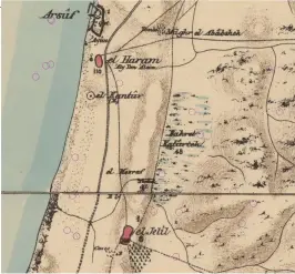  ?? (PEF 1880) ?? APPROXIMAT­E SITE of the event from the 1880 British Palestine Exploratio­n Fund survey map.