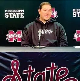  ?? ?? Mississipp­i State head football coach Jeff Lebby discusses his signing class with the media on Wednesday. (Photo by Olivia Moore, for Daily Times Leader)