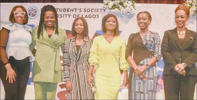  ?? ?? L-R: CEO/Principal Partner, Pocket Lawyers, Ngozi Nwabueze; Managing Partner, Hilton Top Solicitors, Deborah Enyone Oni; Host and Vice President Law Student Society, Chidera Robinson; Moderator, Deborah Ayinla; Partner Banwo & Ighodalo, Seyi Bella, and CEO Pathfinder­s Internatio­nal Limited, Nkechi Onyenso, during CBN eNaira sensitisat­ion exercise at the Law Ladies Day programme at UNILAG, Yaba Lagos...recently