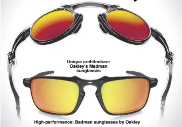  ??  ?? High-performanc­e: Badman sunglasses by Oakley Unique architectu­re: Oakley’s Madman
sunglasses