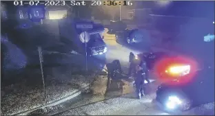  ?? CITY OF MEMPHIS VIA AP ?? IN THIS IMAGE FROM VIDEO RELEASED AND PARTIALLY REDACTED by the city of Memphis, Tenn., Tyre Nichols lies on the ground during a brutal attack by Memphis Police officers on Jan. 7 in Memphis.