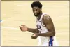  ?? CHRIS SZAGOLA — FOR THE
ASSOCIATED PRESS ?? Center Joel Embiid was back in the lineup Saturday night after missing 10games with a bruised left knee. He contribute­d 24 points and eight rebounds in the 76ers 122-113victory over the Minnesota Timberwolv­es.