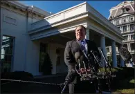  ?? AP/EVEN VUCCI ?? Secretary of State Mike Pompeo speaks with reporters Thursday about the death of journalist Jamal Khashoggi, after meeting with President Donald Trump at the White House.