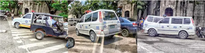  ??  ?? When pedestrian lane becomes a parking area for traffic enforcers and motorists. These photos are taken outside the Land Transporta­tion Office in Zamboanga City. (Mindanao Examiner Photo)