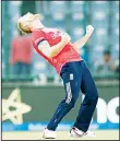  ?? (AP) ?? England’s Ben Stokes celebrates after they defeated Sri Lanka by 10 runs during their ICC World Twenty20 cricket match at the Feroz Shah Kotla Cricket Stadium in New Delhi, India,
on March 26.