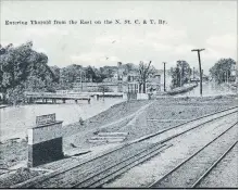  ?? NONE ?? The southweste­rn edge of downtown Thorold in the early 20th century was dominated by vthe NS&T railway system and the remains of the Second Welland Canal.