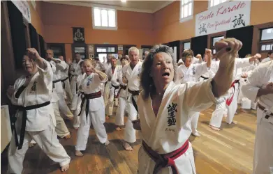  ?? MARTIN DE RUYTER/ STUFF ?? Sei Shihan Jane Barber during the opening of the new dojo.