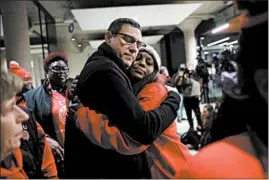  ?? CHRIS SWEDA/CHICAGO TRIBUNE ?? Chicago Teachers Union President Jesse Sharkey and Vice President Stacy Davis Gates after a CTU House of Delegates meeting Oct. 30, 2019.