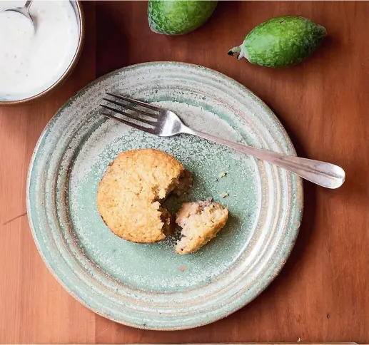  ??  ?? These feijoa and oat mini cakes take their inspiratio­n from crumble ingredient­s.