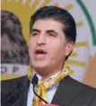  ?? — AFP ?? Nechirvan Barzani, Prime Minister of Iraq’s Kurdistan Regional Government (KRG), speaks during an electoral rally for the Kurdistan Democratic Party (KDP) in Erbil, the capital of the northern Iraqi Kurdish semiautono­mous region.