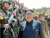  ?? — AFP ?? North Korean leader Kim Jong-Un inspects a ‘Dropping and Target-striking Contest’ by a special operations team of the KPA