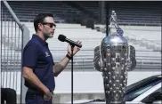  ?? DARRON CUMMINGS — THE ASSOCIATED PRESS ?? Jimmie Johnson speaks during the drivers meeting for the Indianapol­is 500 on May 28