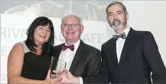  ??  ?? Eileen Cullen of the Riverwalk cafe with Eddie Sheehy and Cllr Sean Conlon of LAMA at the awards ceremony at Croke Park.